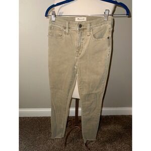 Madewell 9 High Rise Skinny Pants Khaki Tan Size 24 Raw Hem Distressed